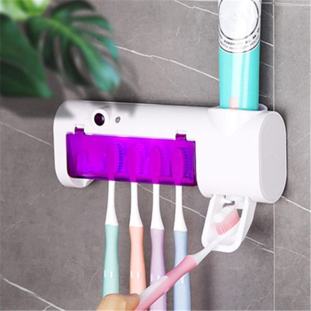 حامل فرشاة الاسنان مع معقم وموزع المعجون الاسنان